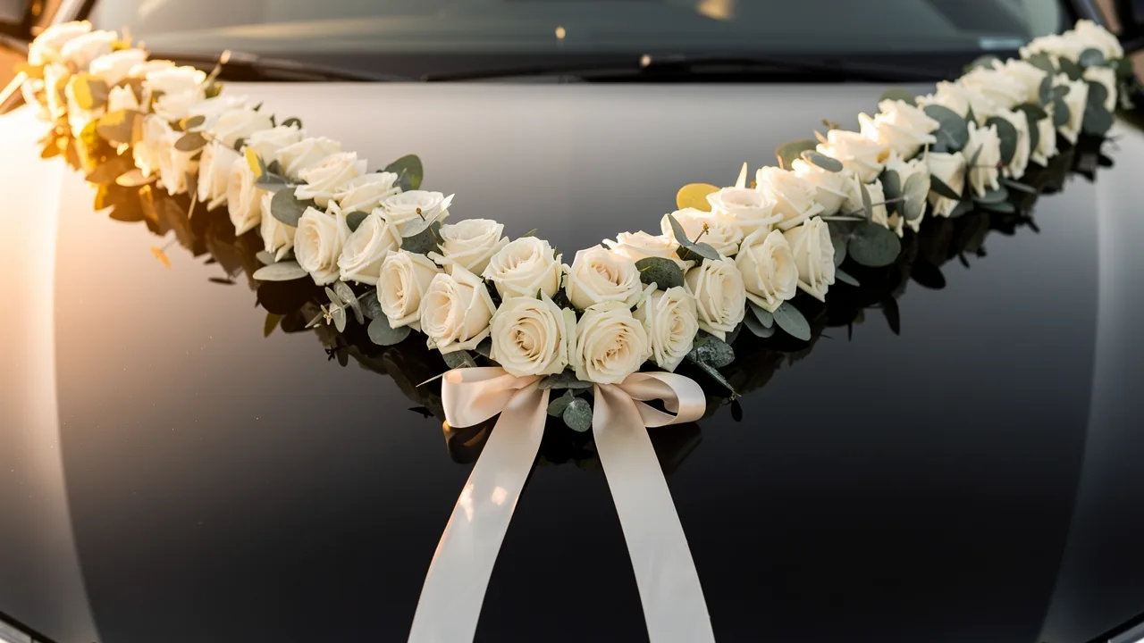 V-Girlande aus Rosen und Eukalyptus