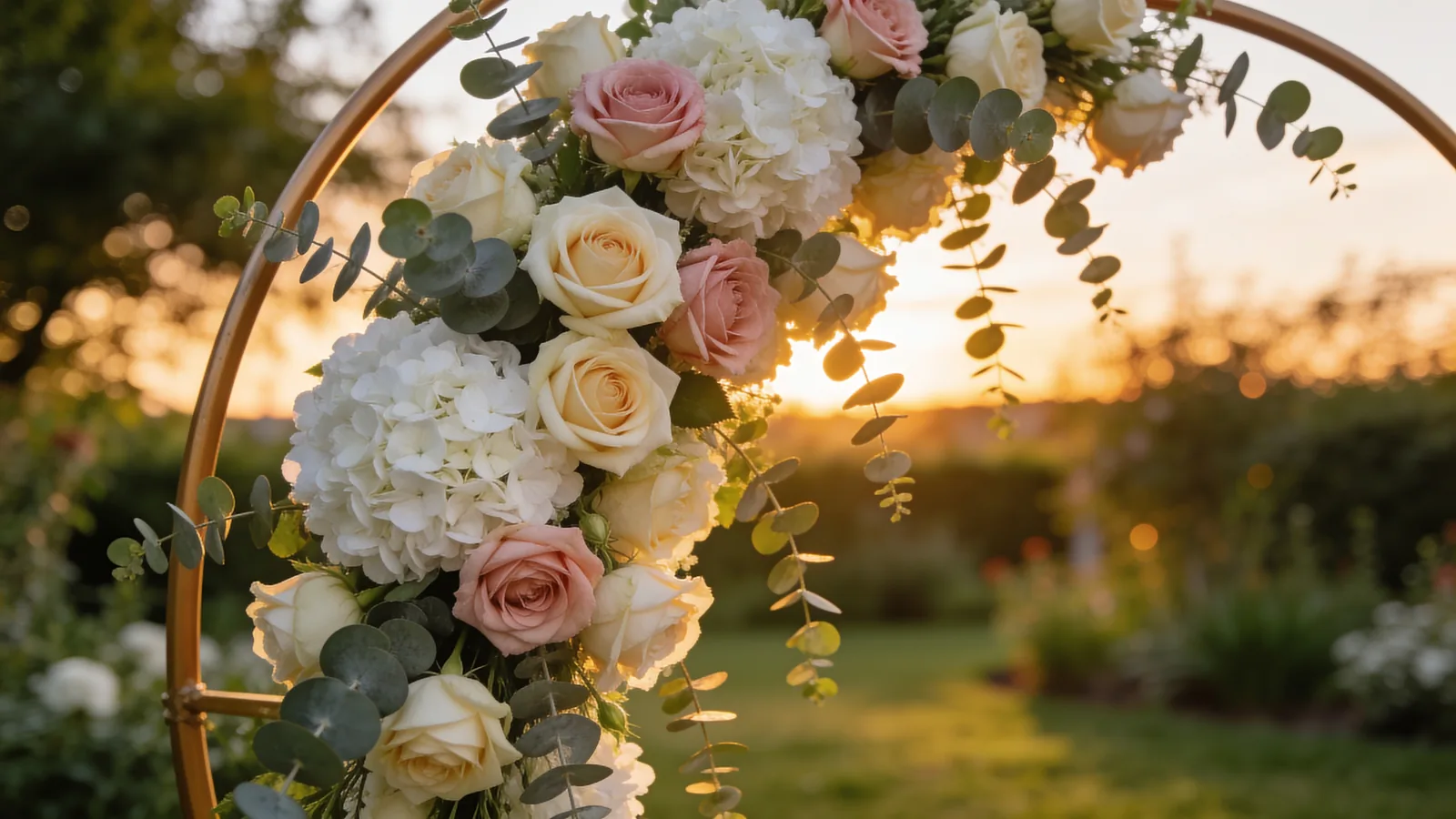 Traubogen mit Rosen und Eukalyptus