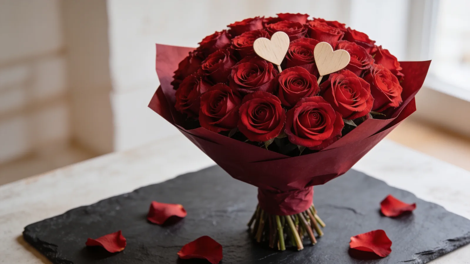 Rote Rosen mit Herzen